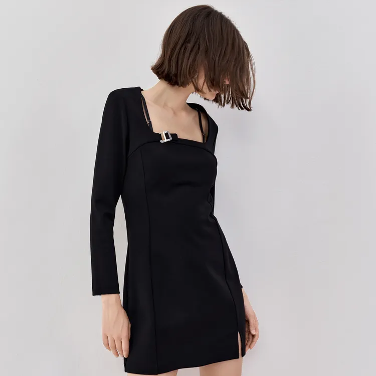 MO&CO Long Sleeved Dresses Women's Black-3