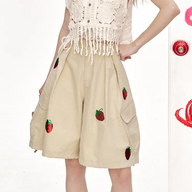 ELF SACK Casual Shorts Women's Strawberry Khaki-3