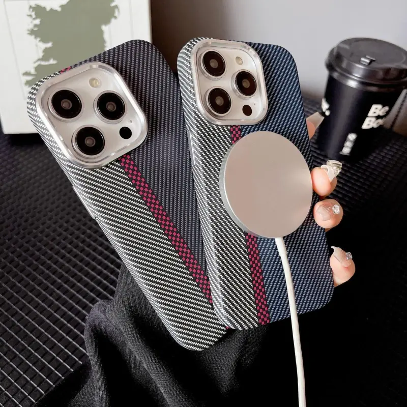 Record Star PC Material Magnetic Kevlar Texture Phone Cases Compatibility IPhone15pro Girlish Business Formal Style-4