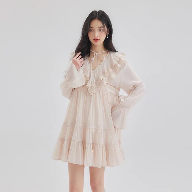 DEAR DEER PUFF Long Sleeved Dress Women's Pink-6