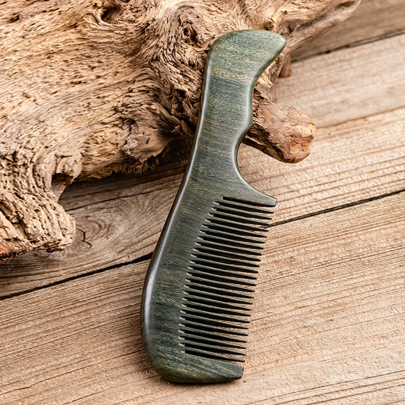 XIBI Anti Static Green Sandalwood Handle Comb For Men And Women's Long Handle Home Use Craft Comb Massage-4