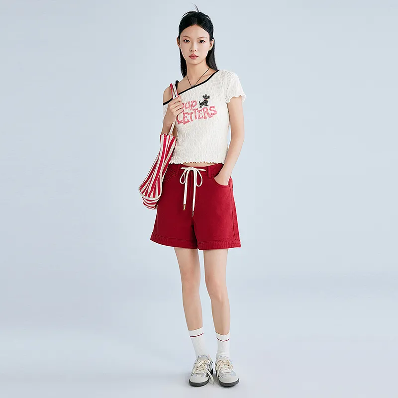 LEDIN Denim Shorts Women's Samba Red-3