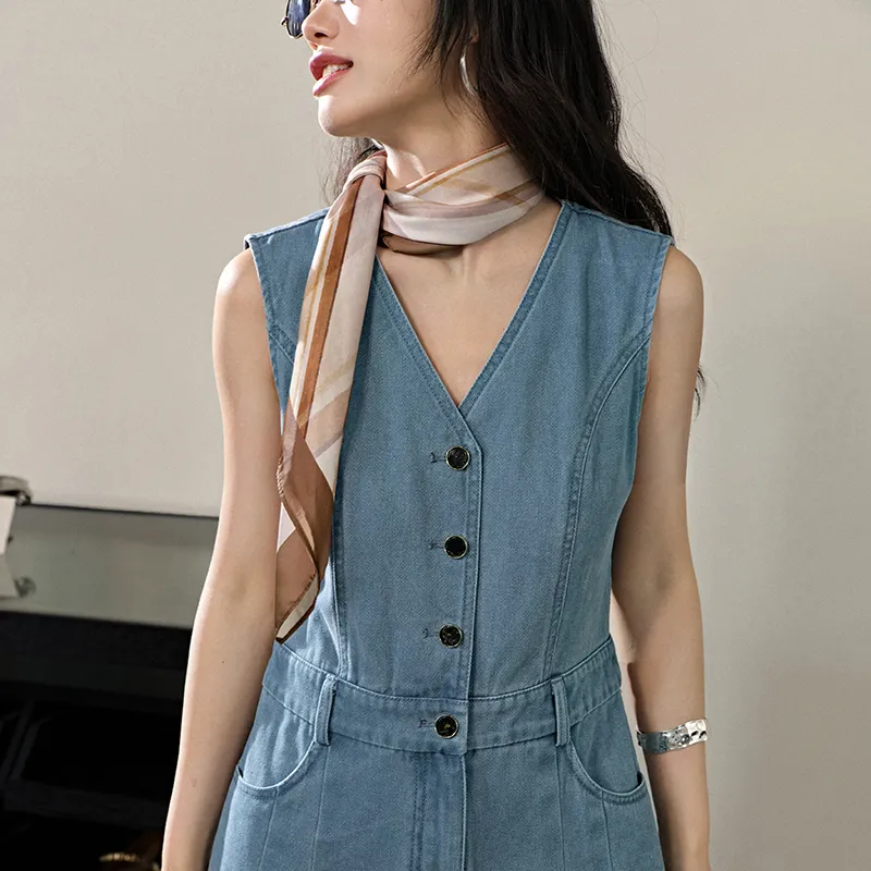 KUOSE Sleeveless Dress Women's Blue-4