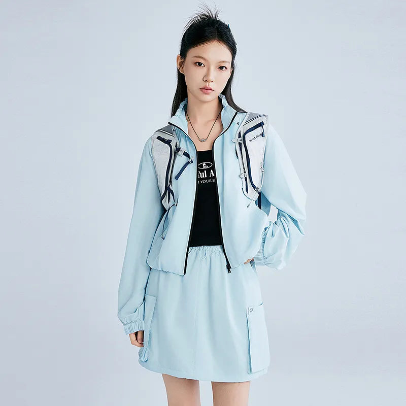 LEDIN x QIXIANSHENGMIAOXIAOJIE Cropped Coat Women's Ice Dew Blue-4