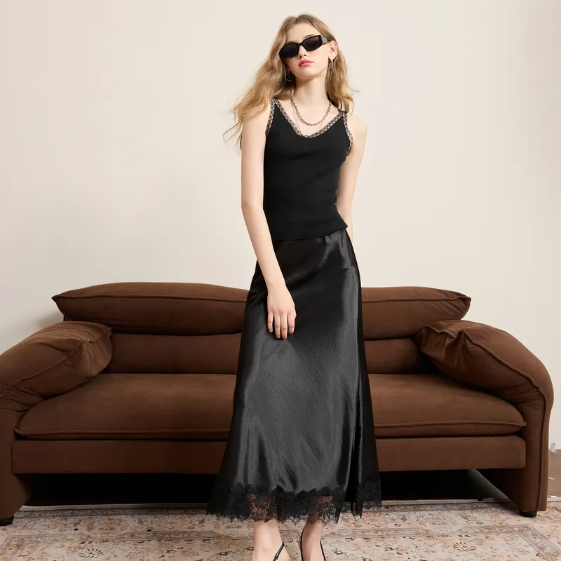 3COLOUR Casual Long Skirt Women's Classic Black-6