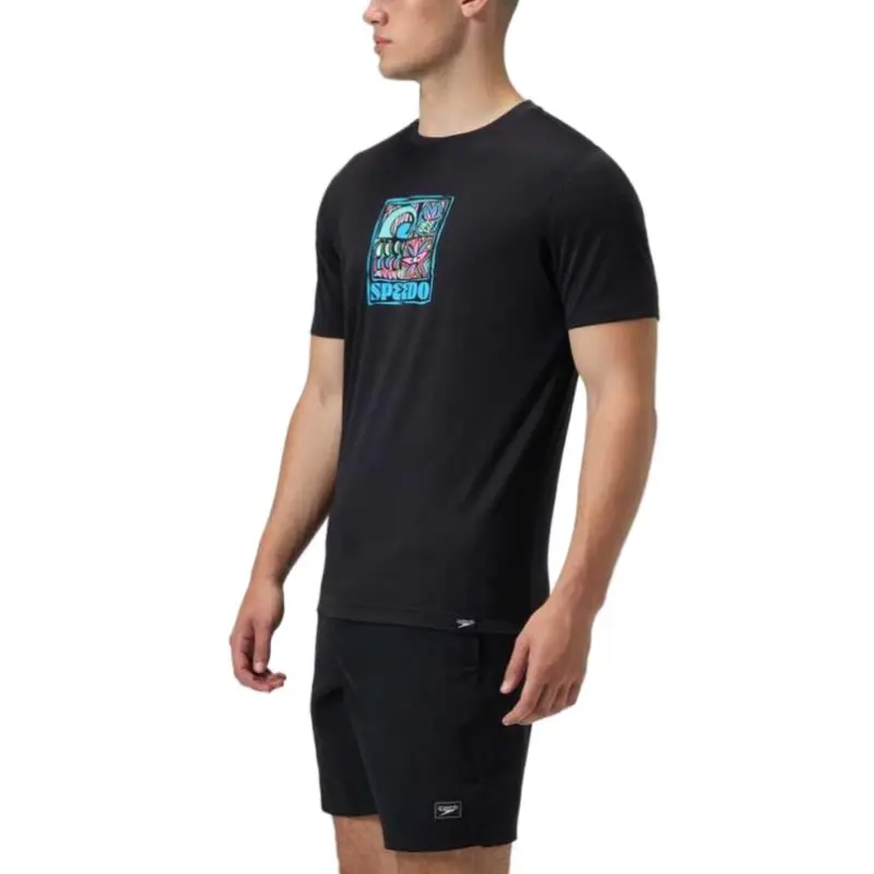 Speedo Short Sleeve Swim Shirt Black Men's Swimwear Men's Black-4