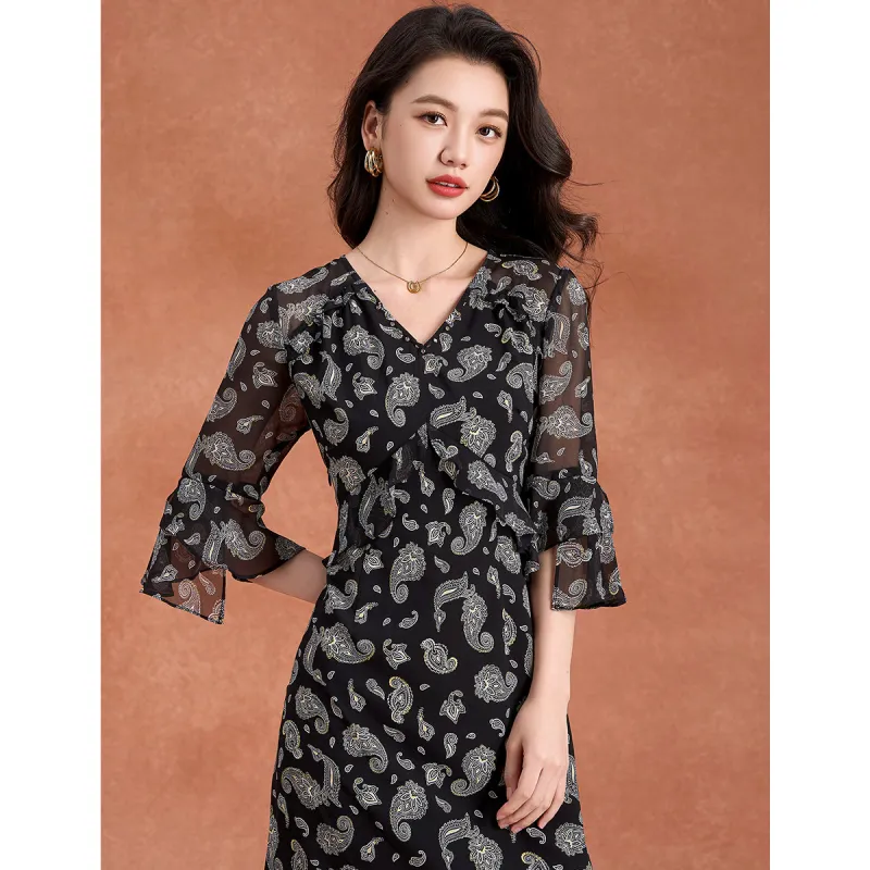 Mylan Long Sleeved Dress Cinched Waist Women's-6
