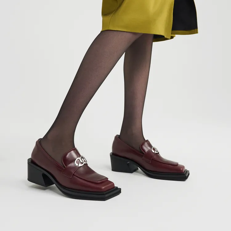 Lost In Echo Commute Block Heel Platform Height Increasing Leather Shoes Loafers Women's Black-13