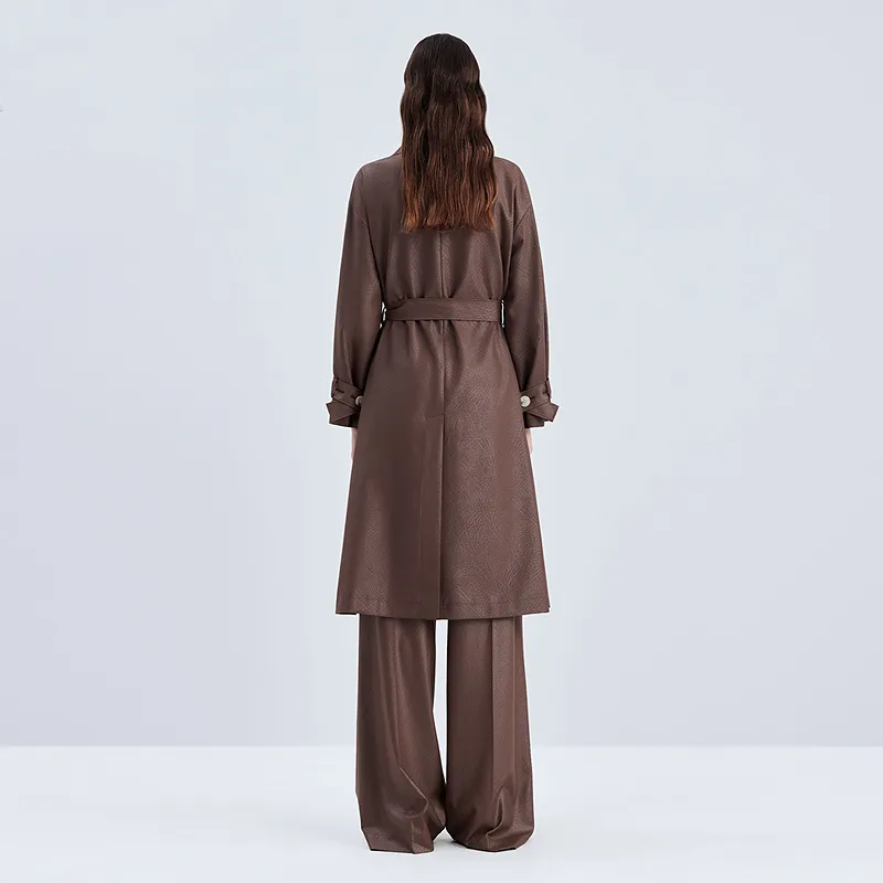 IDPAN Long Trench Coat Women's Coffee-4