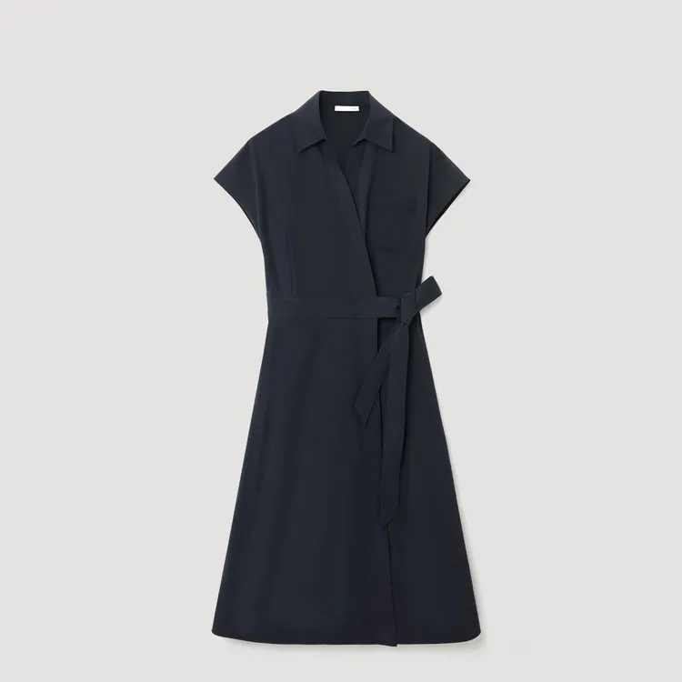 OVV Short Sleeved Dresses Women's Navy Blue Solid Color 08-3