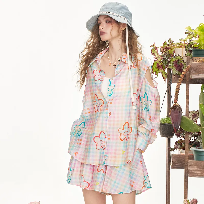 ELF SACK Casual Suits Women's Floral Multicolor Plaid-3