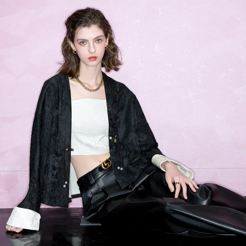 3COLOUR Cropped Coat Women's Classic Black-5