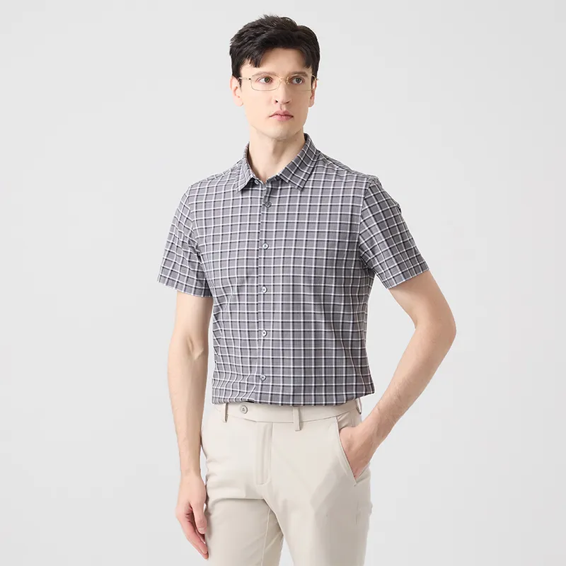 DIDIBOY T Shirts Men Gray Plaid-4