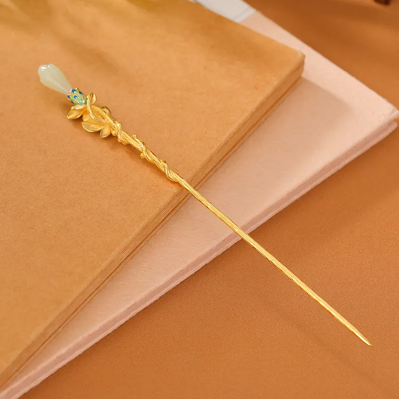 Royal Heaven's Choice Hetian Jade Hairpin Pale Greenish White Jade Unisex-4