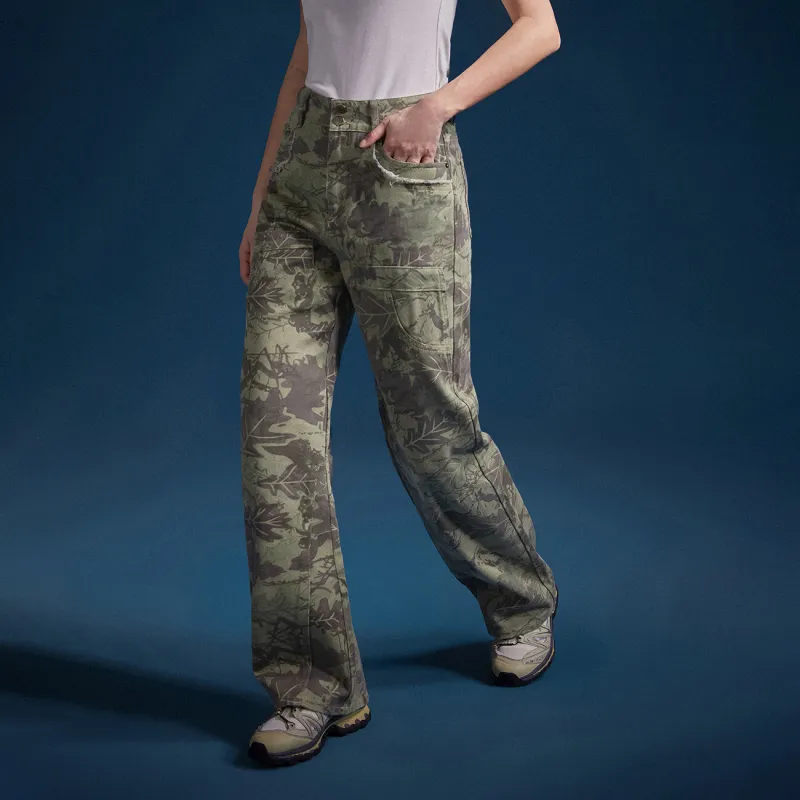 NO ONE ELSE Casual Pants Women's Green Camouflage-2