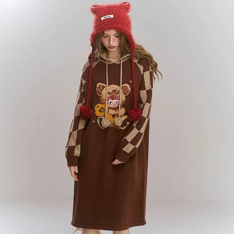 ELF SACK Long Sleeved Dress Women's Vintage Coffee-5