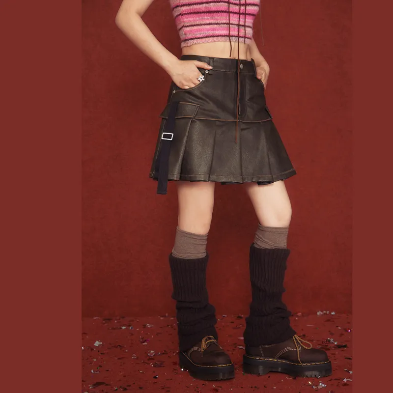 CHUU Casual Short Skirts Women's Red Brown-2
