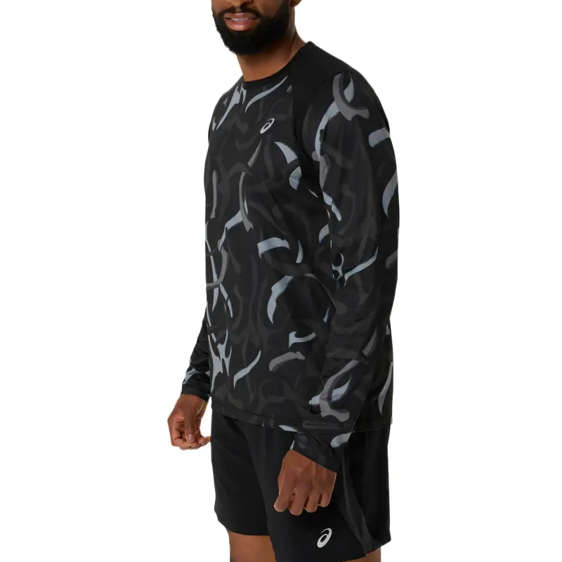 Asics ROAD ALL OVER PRINT LS TOP T Shirt Men's Black-2