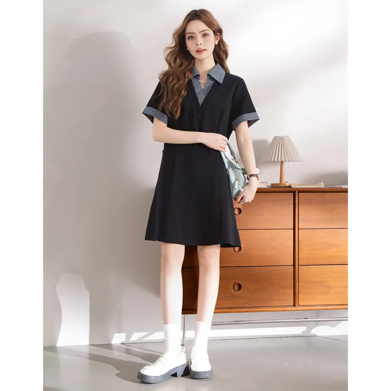 FAWENXIANGZI Short Sleeved Dress Women's Black-4
