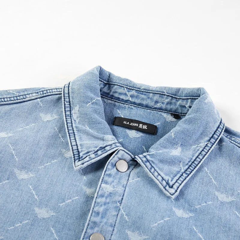 HLA JEANS Shirt Men's Denim Blue Pattern 02-5