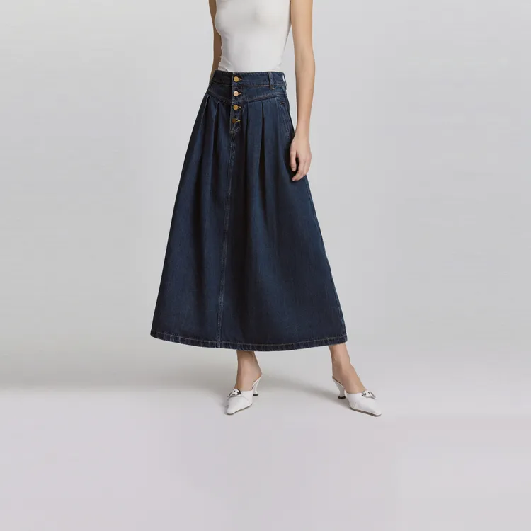 ELLE Denim Long Skirt Women's Blue-3