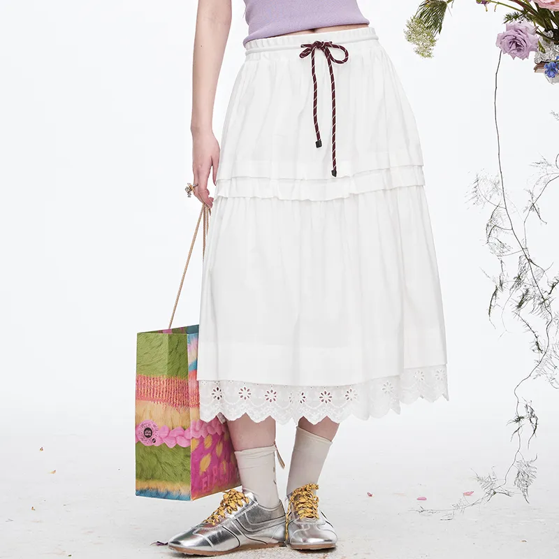 ELF SACK Casual Long Skirt Women's Lively White-3