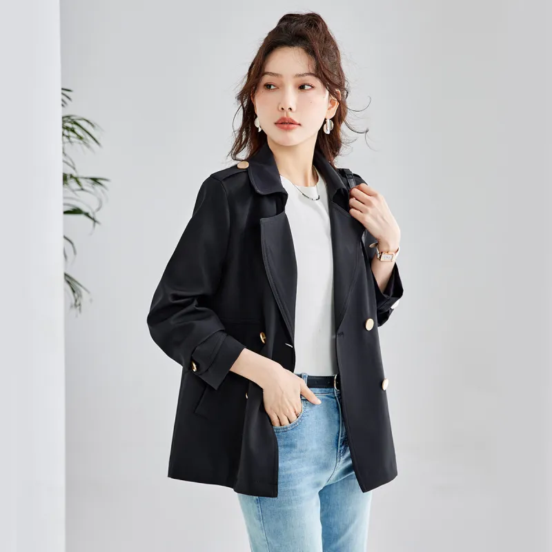 TERRE BLEUE Spring Fall Winter Trench Coat Loose Fit Women's-2
