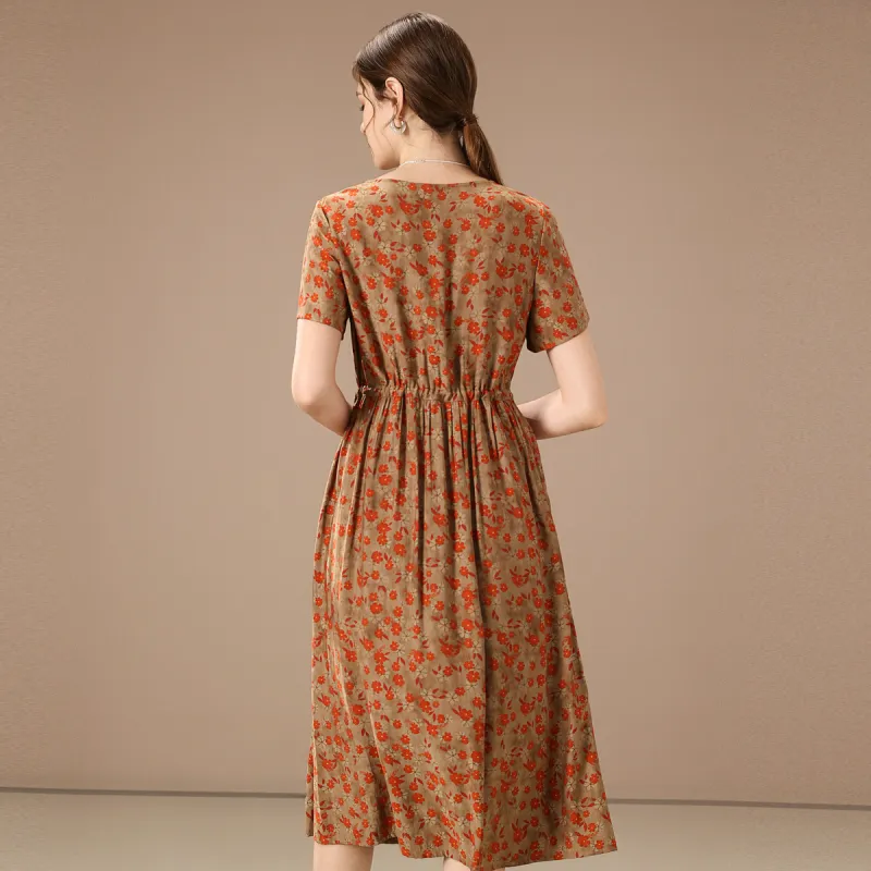 FENHONGMALI Short Sleeved Dress Women's Red-3