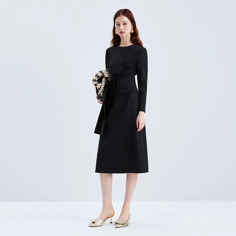 IDPAN Long Sleeved Dresses Women's Navy Blue-3
