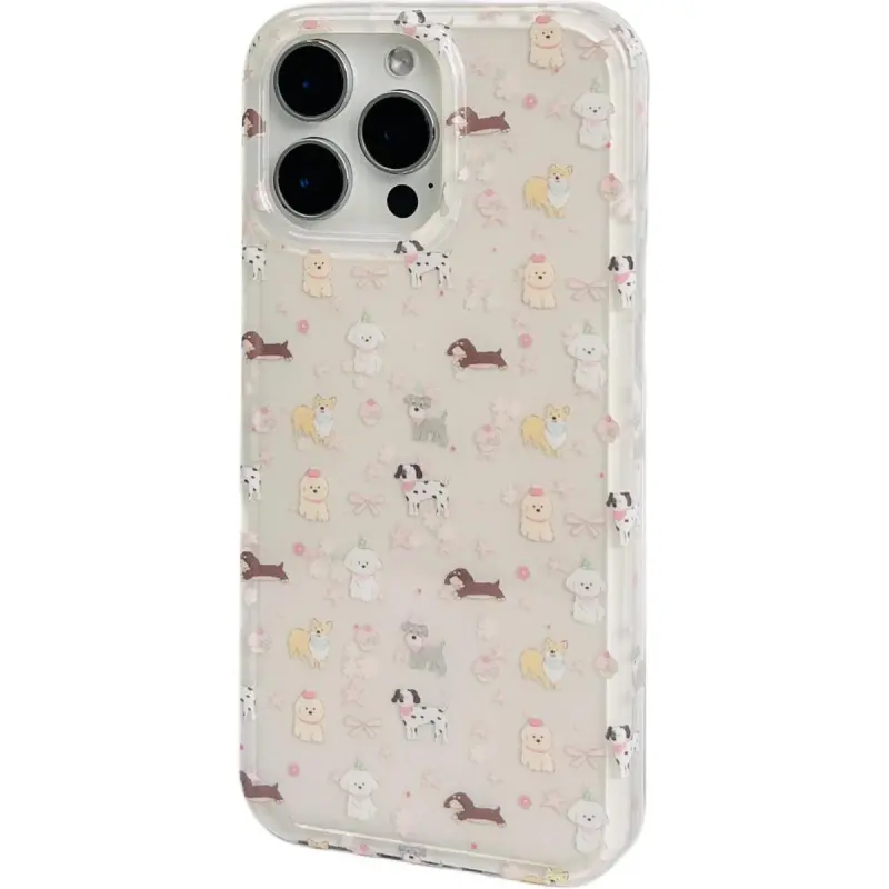 Sopi Acrylic Material Pink Bowknot Stars Puppy Phone Cases Compatible With IPhone 16/15 Pro Max/Apple 13/14 Pro/Max-6