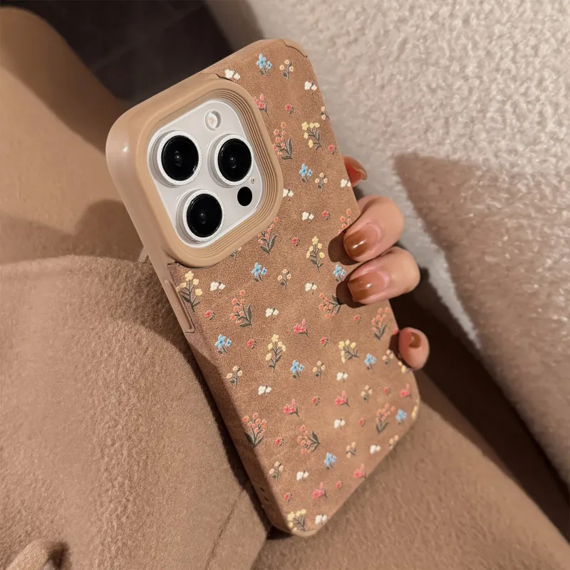 Cuttlefish Grid TPU Material Leather Gentle Floral Niche Phone Case Compatible With Apple 16/15/14/13/12/11-6