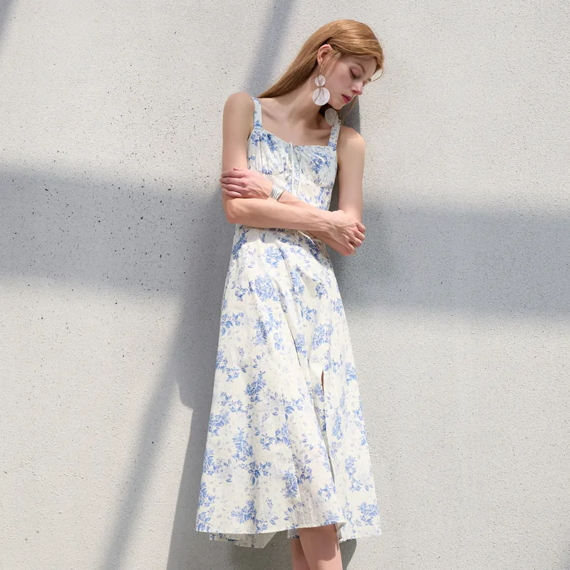 3COLOUR Slip Dress Women's Sky Blue Floral-3