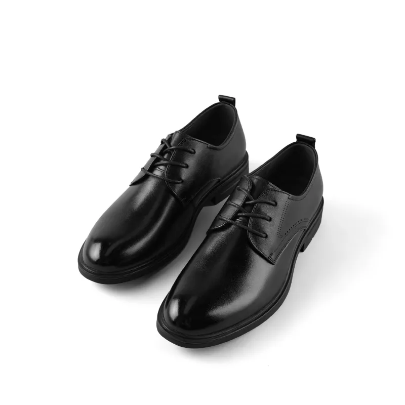 HLA Dress Shoes Top Grain Cow Leather Business Gentleman Solid Color Shiny Drawstring Lace Up Round Tip-1