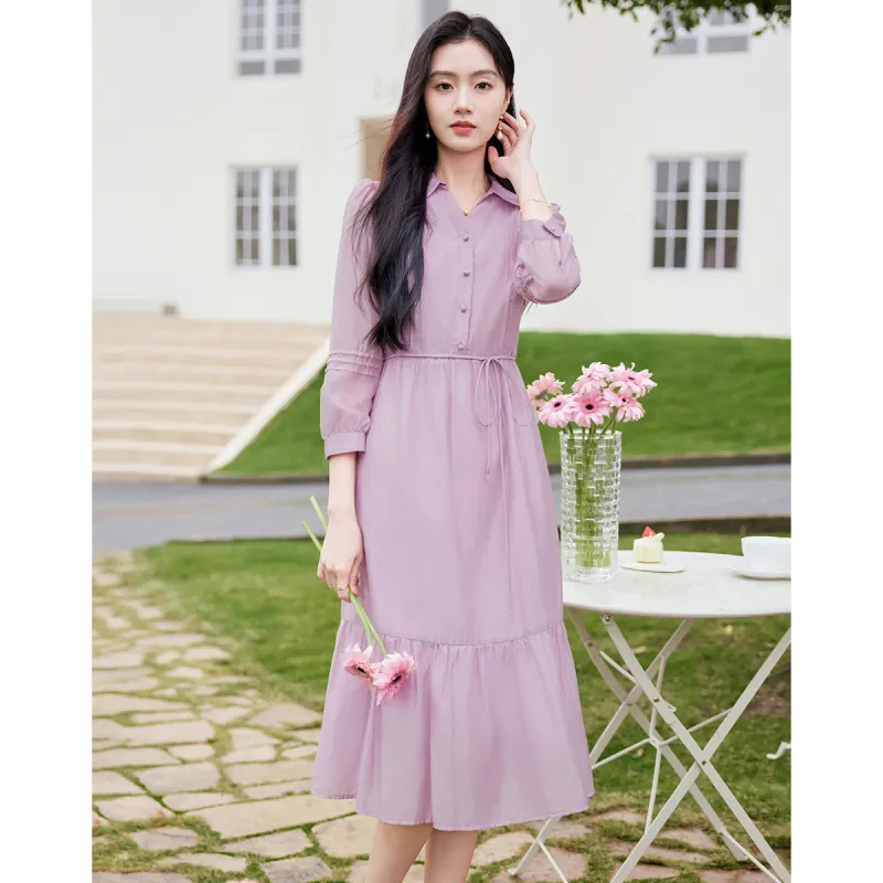 Like The Age Of Water Fall Long Sleeved Dress Regular Women's Purple-3