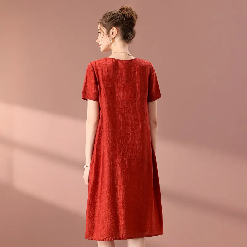 FENHONGMALI Short Sleeved Dresses Women's Red-6