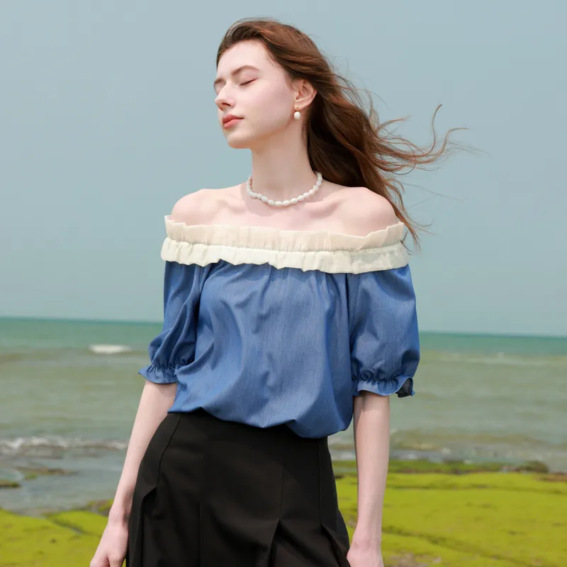 3COLOUR Chiffon Shirts Women's Marine Blue-2
