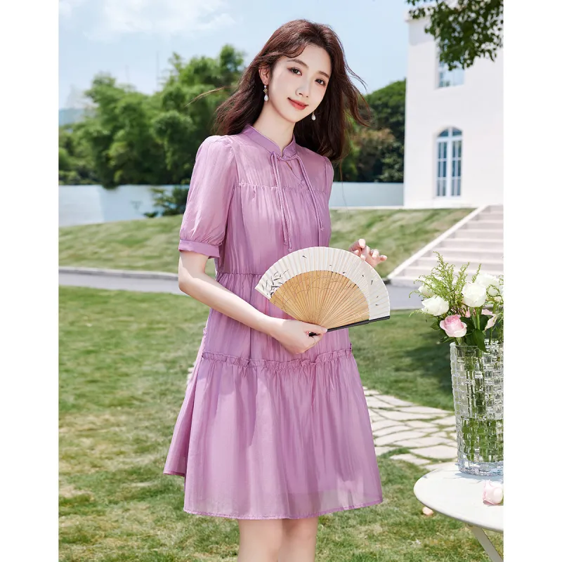 Like The Age Of Water Summer Short Sleeved Dress Regular Women's Pink Purple-1