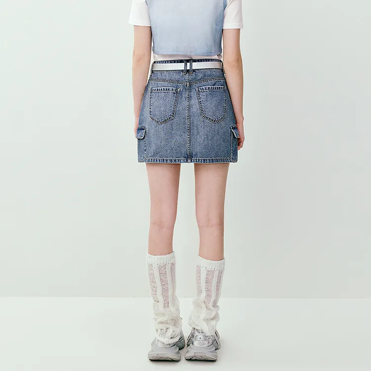 LEDIN Denim Short Skirts Women's Light Denim Blue-5