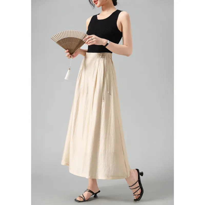 XINFEIYU Casual Long Skirts Women's Beige-3