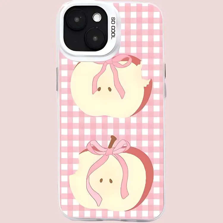 Sopi Acrylic Material Pink Checkered Bowknot Apple Phone Cases Compatible With IPhone 16/15 Pro Max/Apple 13/14 Pro/Max-1