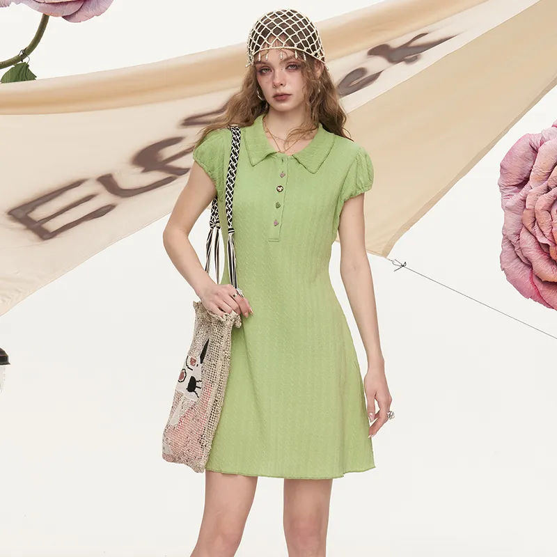 ELF SACK Short Sleeved Dress Women's Green-2