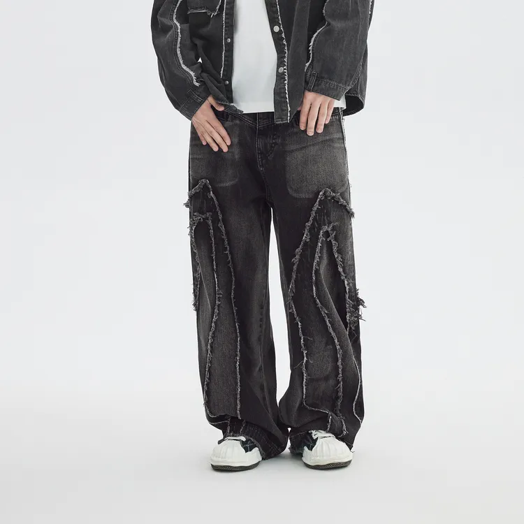 INXX Raw Edge Structural Splicing Jeans-7