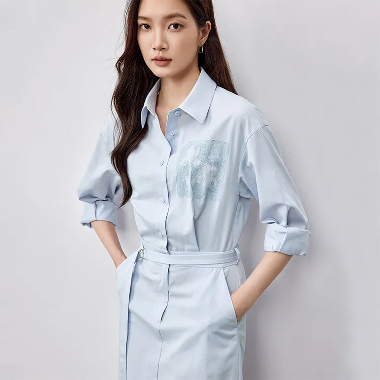 SENTUBILA Long-Sleeved Dresses Women's Light Aqua Blue-5