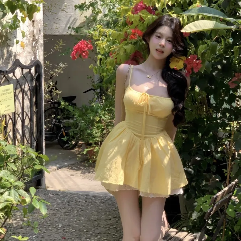 GLEE DIARY Slip Dress Women's Yellow-5