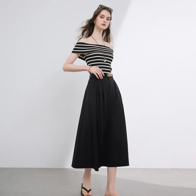 3COLOUR Casual Long Skirt Women's Classic Black-3