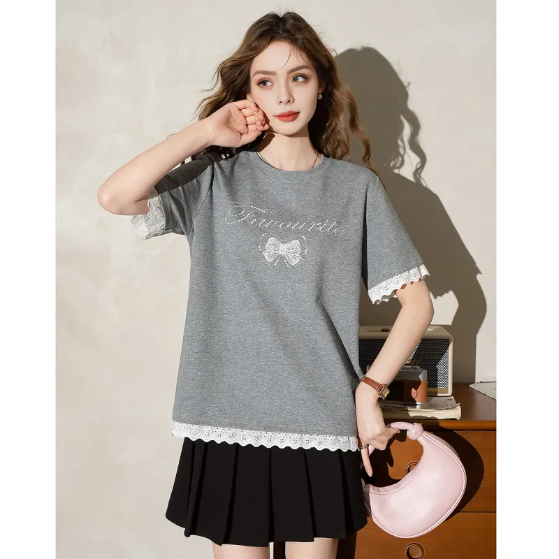 FAWENXIANGZI Summer Regular T Shirt Women's Gray-4