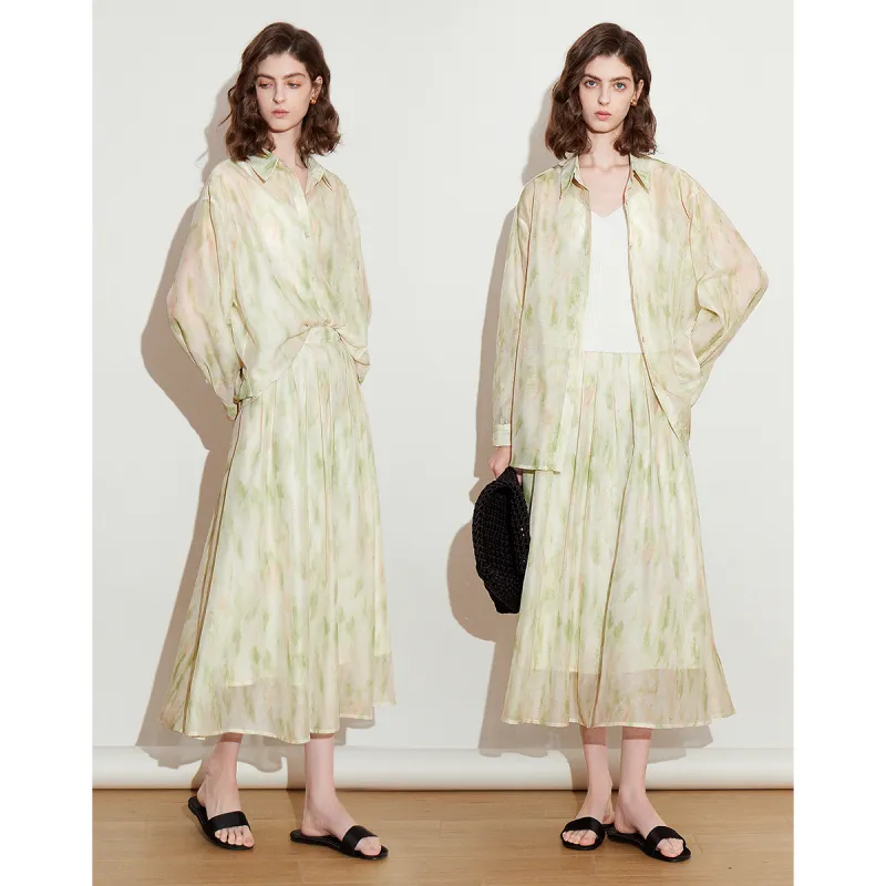 Initial Language Casual Long Skirt Women's Mugwort Green-4