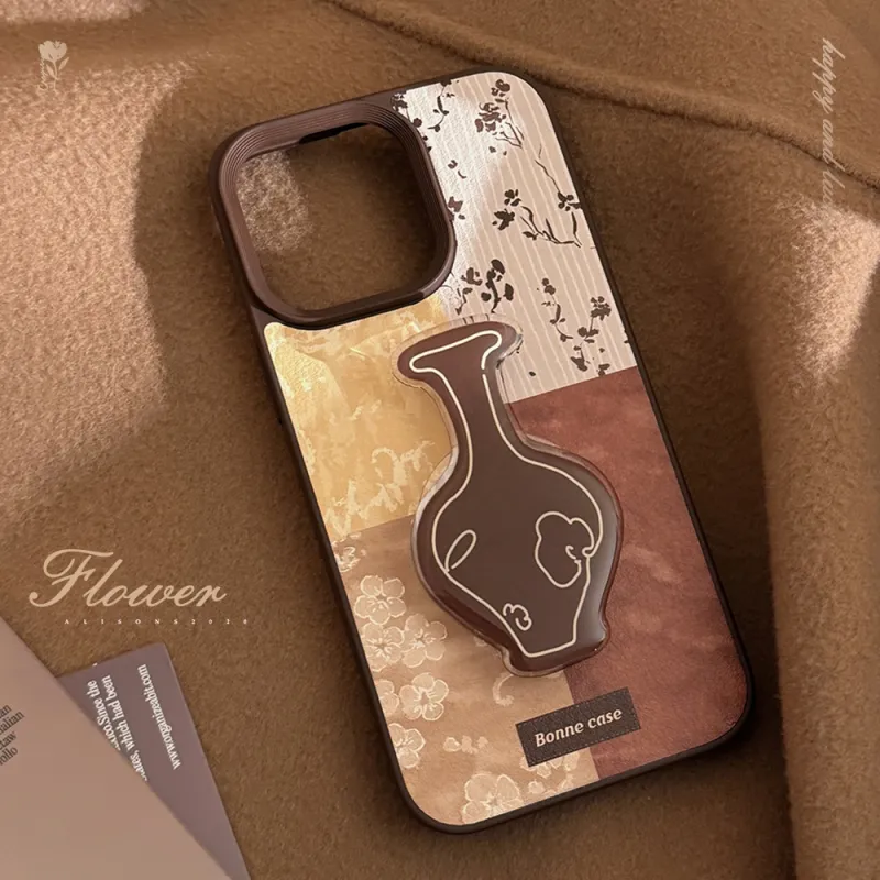 Cuttlefish Grid TPU Material Vintage Inspired Vase Stand DIY Niche Phone Case Compatible With Apple 16/15/14/13/12/11-4