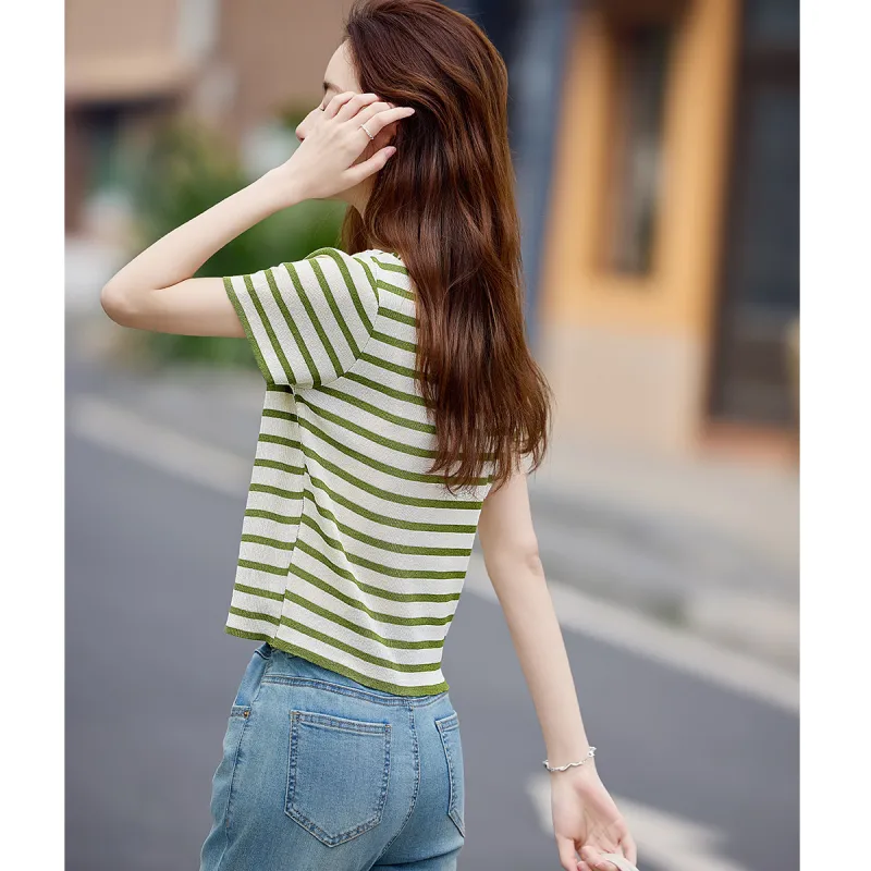 Still quiet Knitwear Women's Green Stripes-3