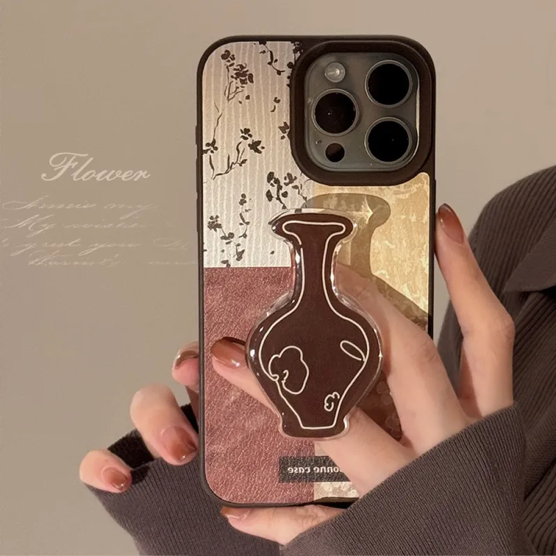 Cuttlefish Grid TPU Material Vintage Inspired Vase Stand DIY Niche Phone Case Compatible With Apple 16/15/14/13/12/11-3